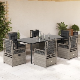Set comedor jardín 7 pzas y cojines ratán sintético gris claro