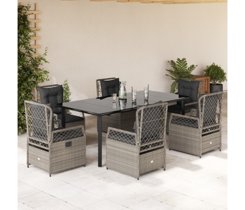 Set comedor jardín 7 pzas y cojines ratán sintético gris claro