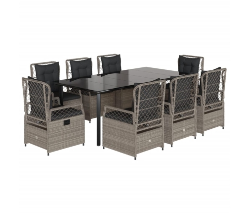 Set comedor de jardín 9 pzas cojines ratán sintético gris claro