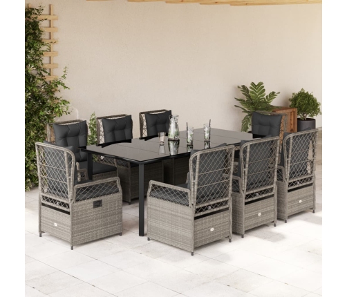 Set comedor de jardín 9 pzas cojines ratán sintético gris claro