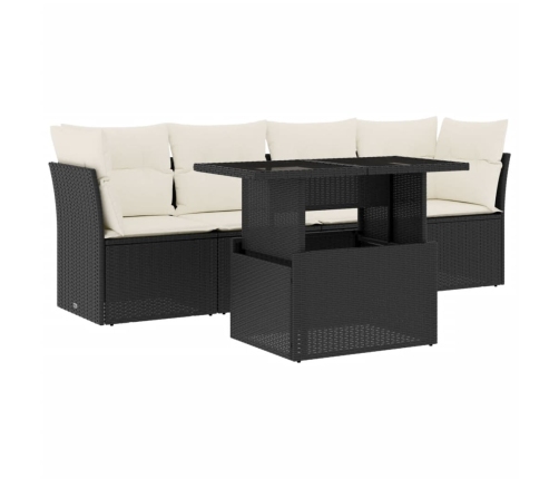 Set de muebles de jardín 5 pzas y cojines ratán sintético negro