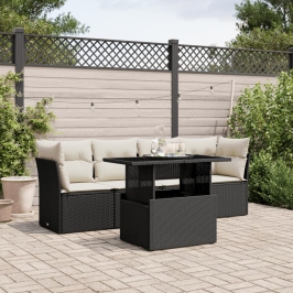 Set de muebles de jardín 5 pzas y cojines ratán sintético negro