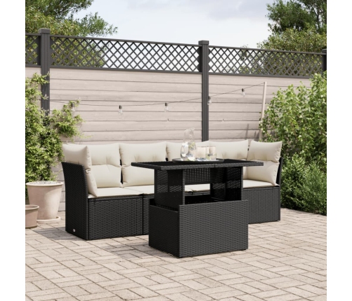 Set de muebles de jardín 5 pzas y cojines ratán sintético negro
