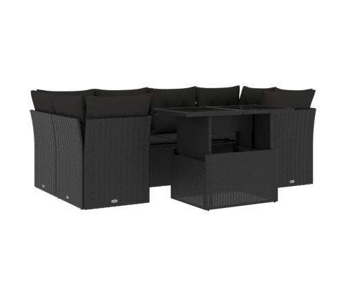 Set de sofás de jardín 7 pzas con cojines ratán sintético negro
