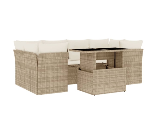 Set sofás de jardín 7 piezas y cojines ratán sintético beige