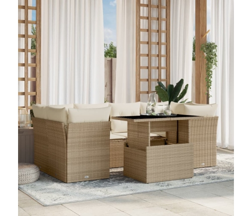 Set sofás de jardín 7 piezas y cojines ratán sintético beige
