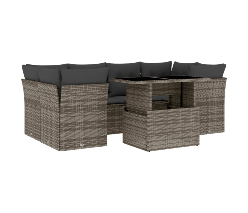 Set de sofás de jardín 7 pzas con cojines ratán sintético gris