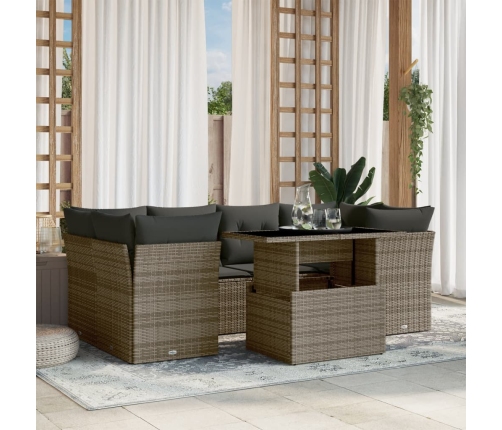 Set de sofás de jardín 7 pzas con cojines ratán sintético gris