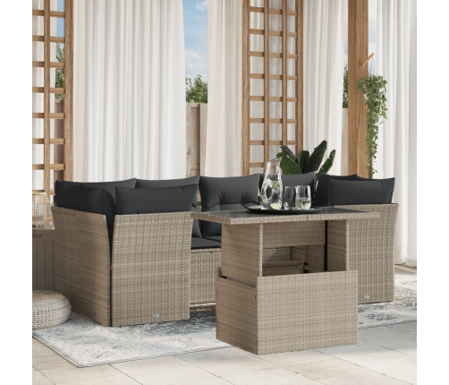 Set de sofás de jardín 7 pzas con cojines ratán PE gris claro