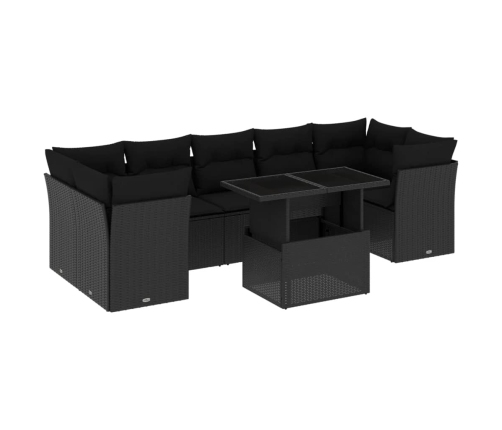 Set de sofás de jardín 8 piezas y cojines ratán sintético negro