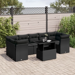 Set de sofás de jardín 8 piezas y cojines ratán sintético negro