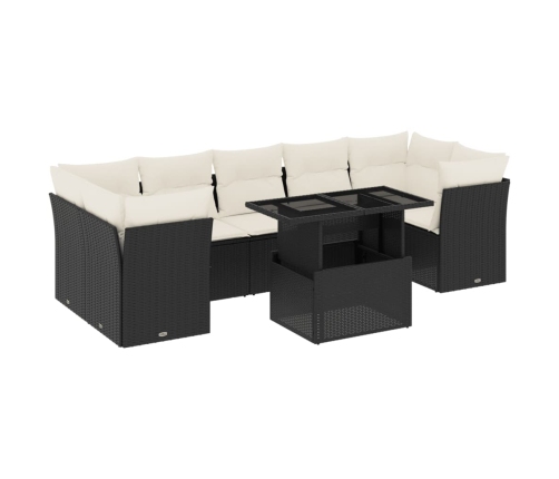 Set de sofás de jardín 8 piezas y cojines ratán sintético negro