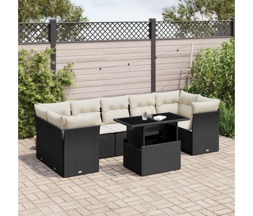 Set de sofás de jardín 8 piezas y cojines ratán sintético negro