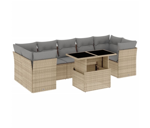 Set de sofás de jardín y cojines 8 piezas ratán sintético beige