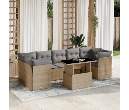Set de sofás de jardín y cojines 8 piezas ratán sintético beige