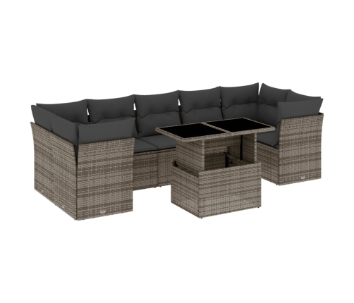 Set de sofás de jardín y cojines 8 piezas ratán sintético gris