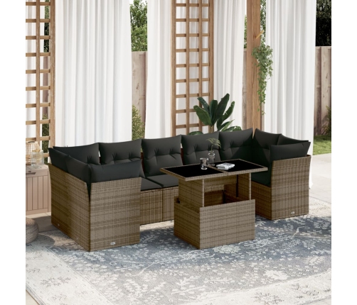 Set de sofás de jardín y cojines 8 piezas ratán sintético gris