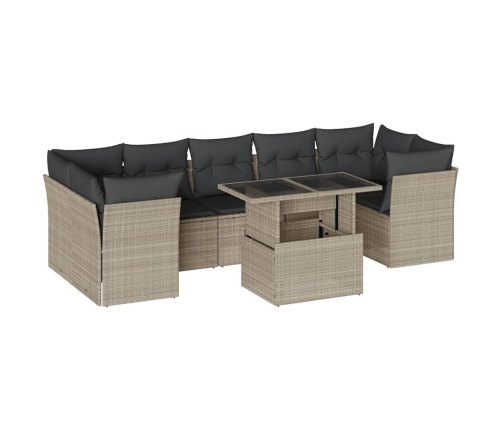 Set de sofás de jardín 8 pzas y cojines ratán sintético gris