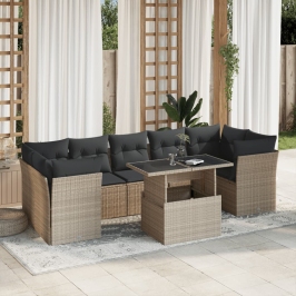 Set de sofás de jardín 8 pzas y cojines ratán sintético gris