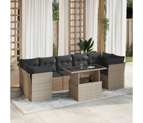 Set de sofás de jardín 8 pzas y cojines ratán sintético gris