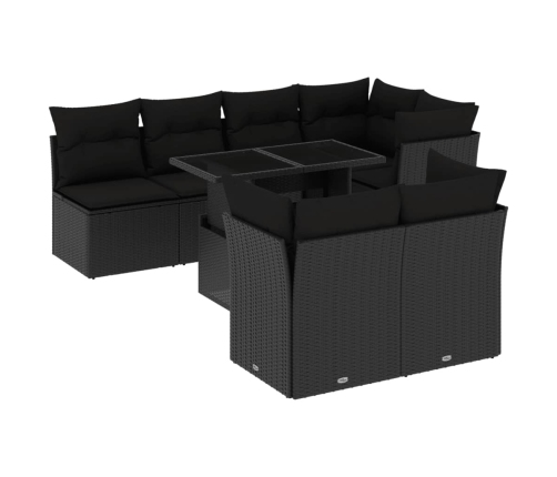 Set de sofás de jardín 8 piezas y cojines ratán sintético negro
