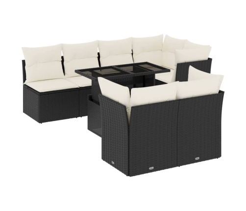 Set de sofás de jardín 8 piezas y cojines ratán sintético negro