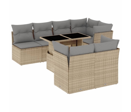 Set de sofás de jardín y cojines 8 piezas ratán sintético beige
