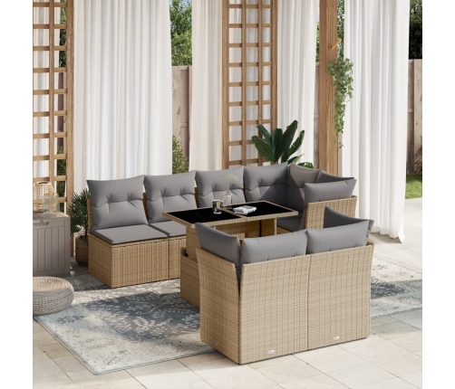 Set de sofás de jardín y cojines 8 piezas ratán sintético beige