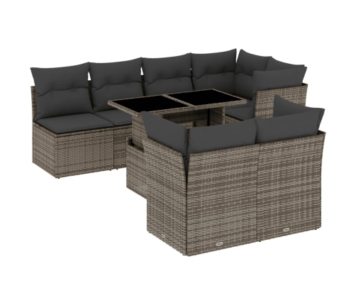 Set de sofás de jardín y cojines 8 piezas ratán sintético gris