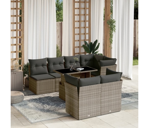 Set de sofás de jardín y cojines 8 piezas ratán sintético gris