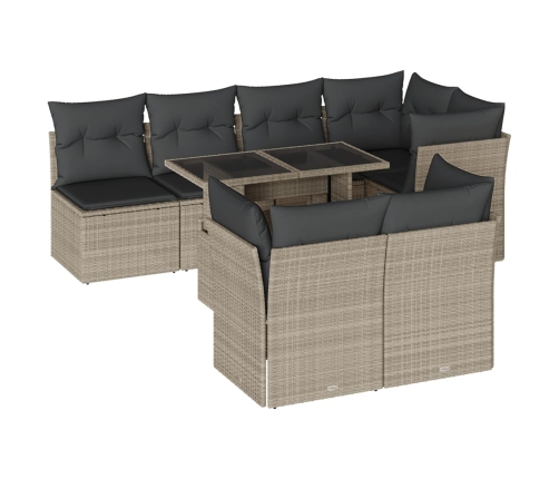 Set de sofás de jardín 8 pzas y cojines ratán sintético gris