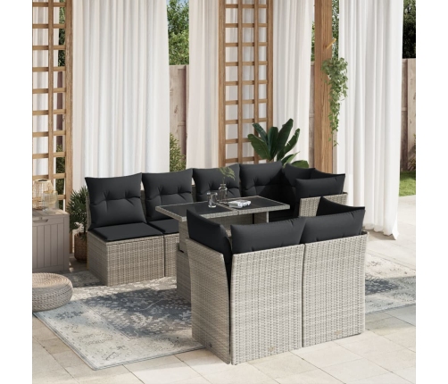 Set de sofás de jardín 8 pzas y cojines ratán sintético gris