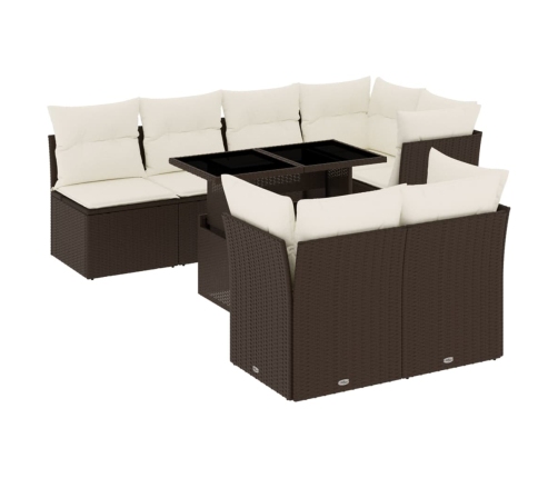 Set sofás de jardín 8 piezas y cojines ratán sintético marrón