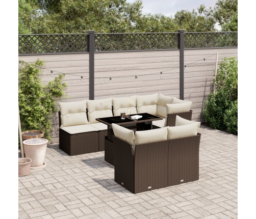 Set sofás de jardín 8 piezas y cojines ratán sintético marrón