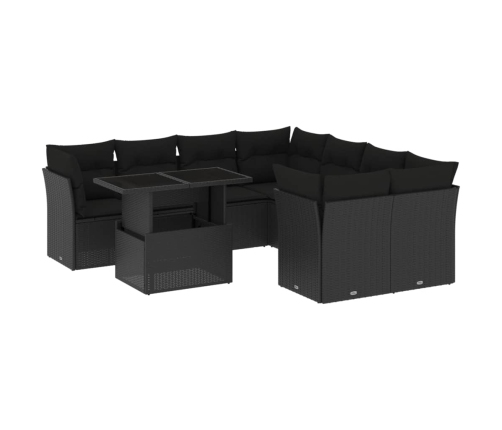 Set de sofás de jardín 8 piezas y cojines ratán sintético negro