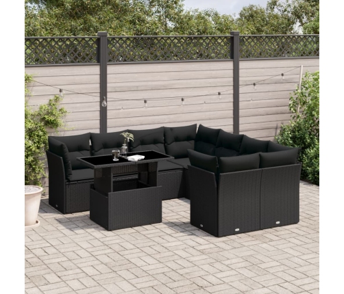 Set de sofás de jardín 8 piezas y cojines ratán sintético negro