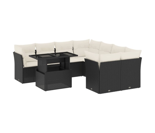 Set de sofás de jardín 8 piezas y cojines ratán sintético negro