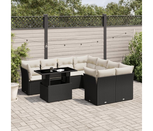 Set de sofás de jardín 8 piezas y cojines ratán sintético negro