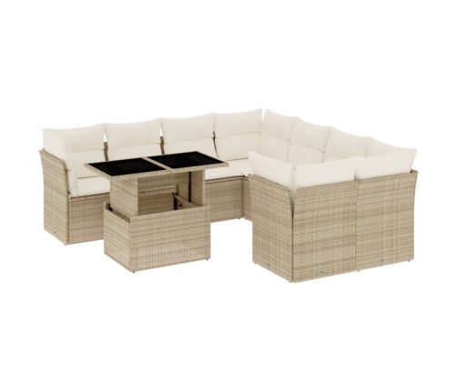Set de sofás de jardín 9 pzas con cojines ratán sintético beige