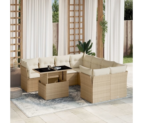 Set de sofás de jardín 9 pzas con cojines ratán sintético beige