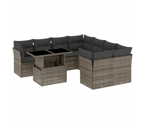 Set de muebles de jardín 9 pzas y cojines ratán sintético gris