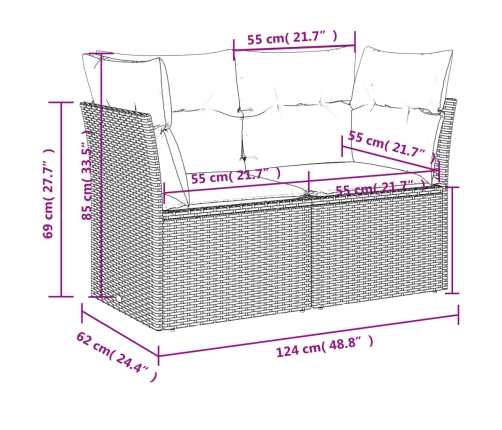 Set de muebles de jardín 9 pzas y cojines ratán sintético gris