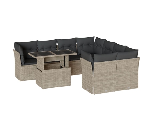 Set muebles jardín 9 pzas y cojines ratán sintético gris claro