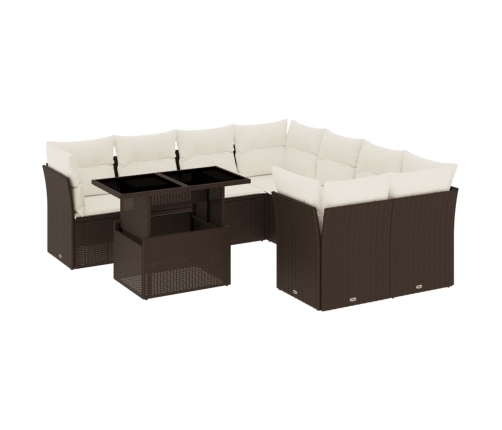 Set de sofás de jardín 9 pzas y cojines ratán sintético marrón