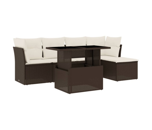 Set sofás de jardín 6 piezas y cojines ratán sintético marrón
