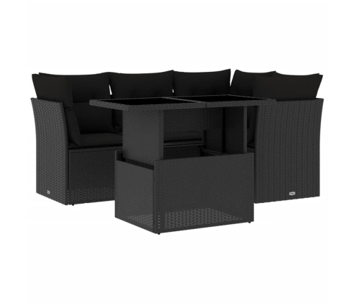 Set de muebles de jardín 5 pzas y cojines ratán sintético negro