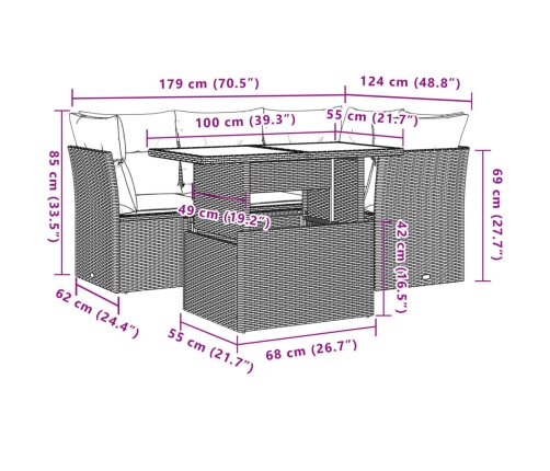 Set de muebles de jardín 5 pzas y cojines ratán sintético negro