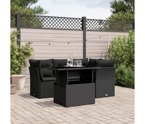Set de muebles de jardín 5 pzas y cojines ratán sintético negro