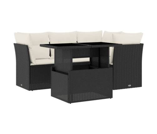 Set de muebles de jardín 5 pzas y cojines ratán sintético negro