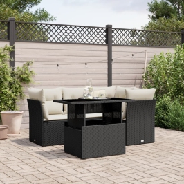 Set de muebles de jardín 5 pzas y cojines ratán sintético negro